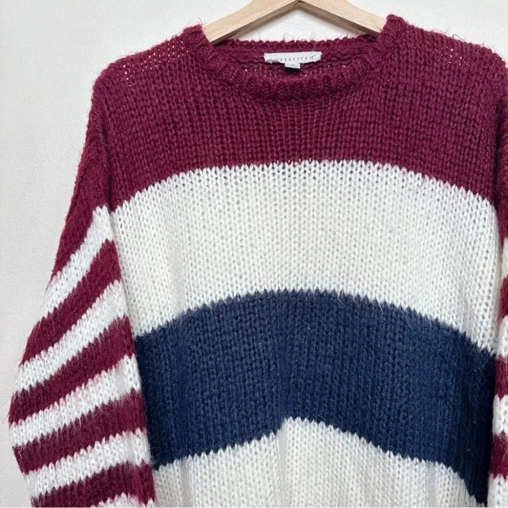 Lovestitch Womens Medium Striped Colorblock Crew Neck Sweater - Picture 9 of 16
